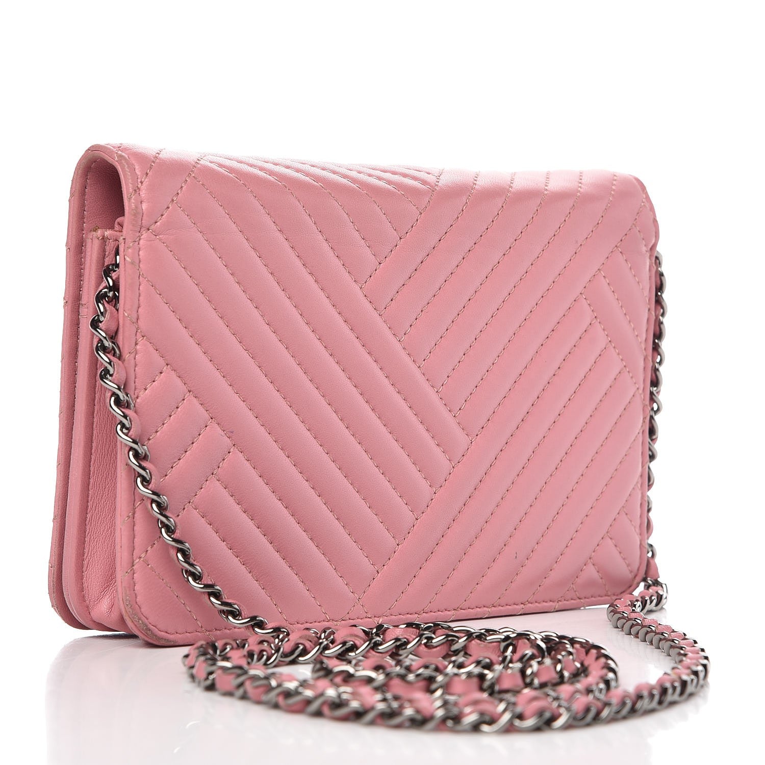 Chanel Lambskin Quilted Crossing Wallet on Chain WOC Pink 3 of 10