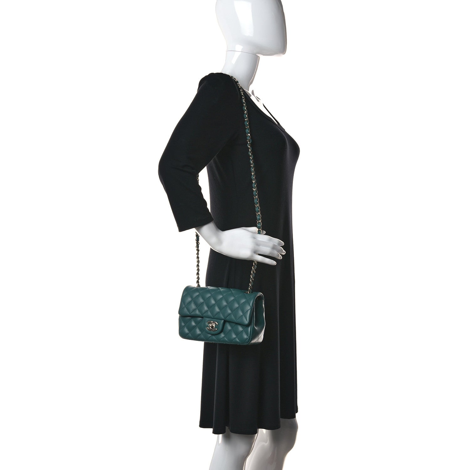 Chanel Lambskin Quilted Mini Rectangular Flap Dark Green 2 of 10
