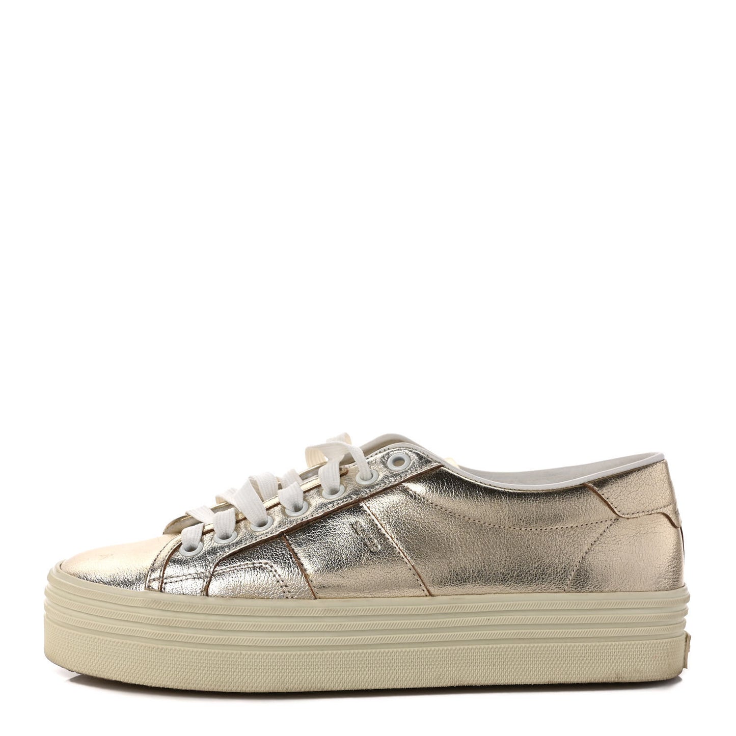 Metallic Calfskin Court Sneakers 39 Gold