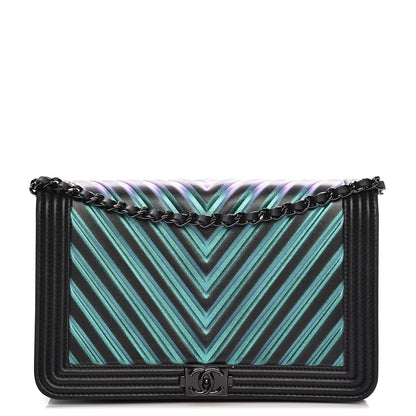 Chanel Calfskin Painted Chevron Embossed Boy Wallet On Chain WOC Black 1 of 11