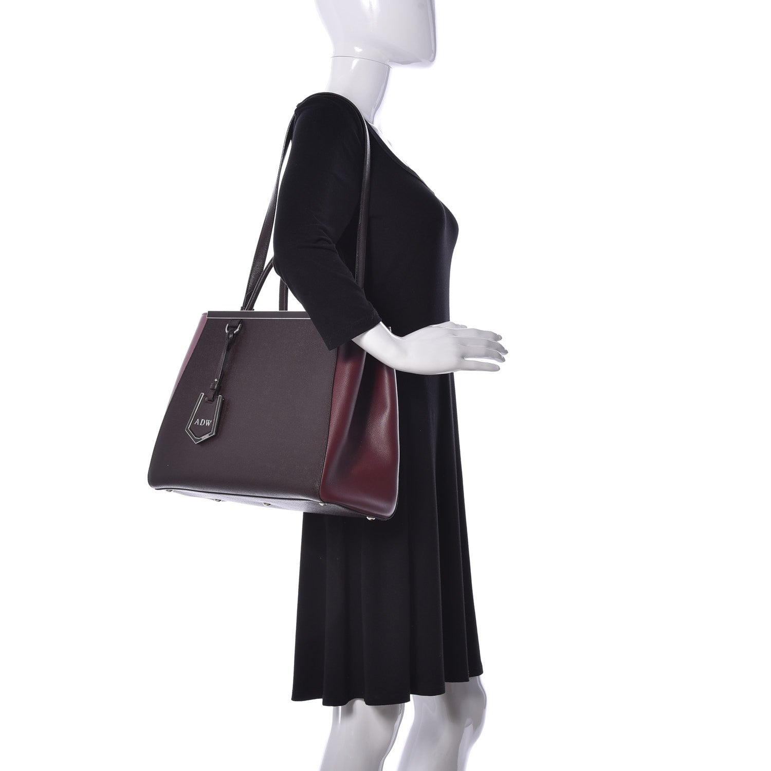Fendi Vitello Elite Colorblock Regular 2Jours Tote Caffe Noir Bordeaux Glicine 2 of 11