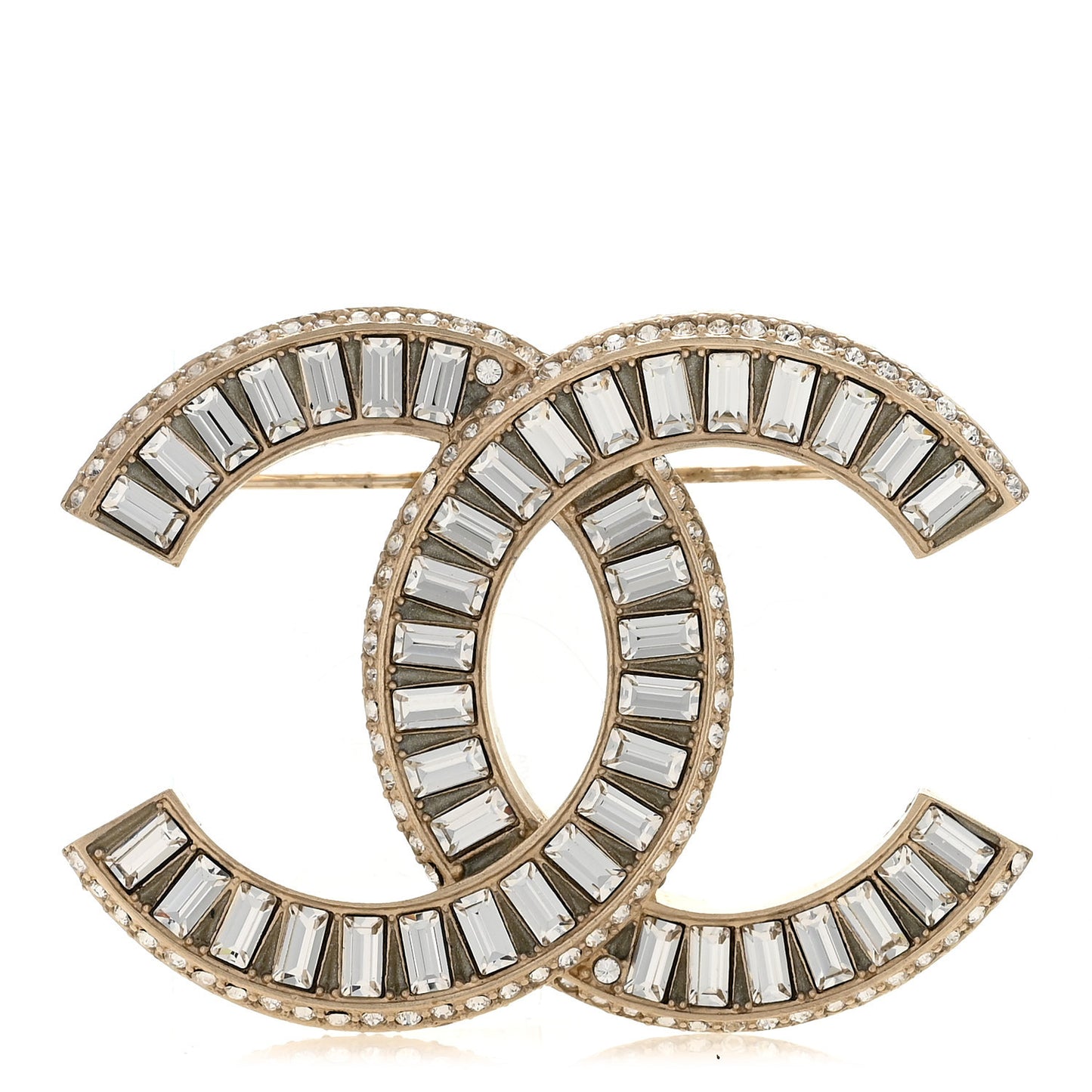 Baguette Crystal CC Brooch Gold
