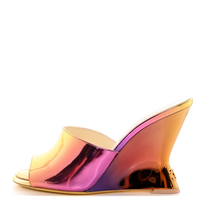 Chanel Laminated Calfskin Wedge Mules 39.5 Pink Orange Yellow 1 of 9