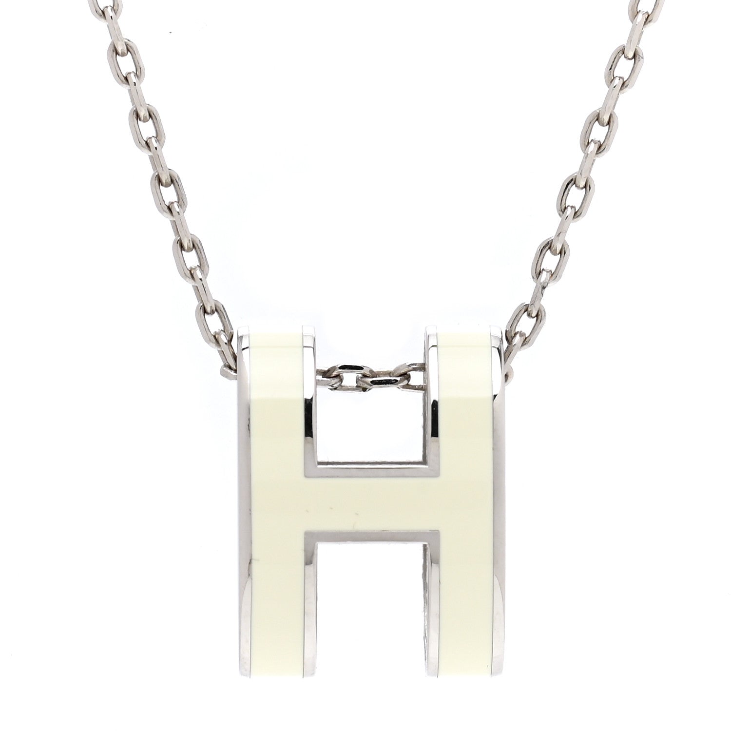 Hermes Lacquered Palladium Pop H Pendant Necklace White 4 of 8