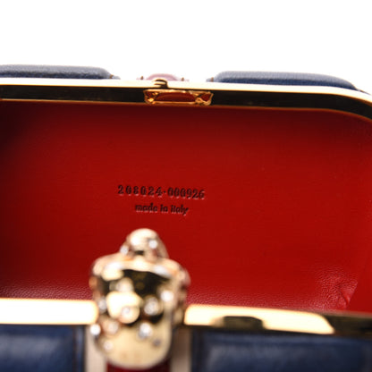 Alexander McQueen Patent Calfskin Britannia Skull Box Clutch Red Blue 9 of 9