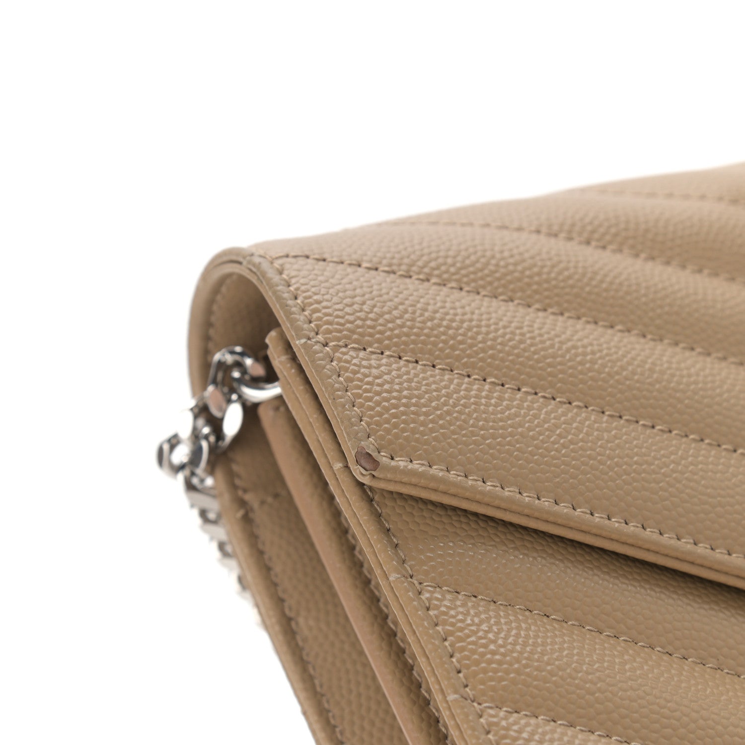 Saint Laurent Grain De Poudre Matelasse Chevron Monogram Chain Wallet Deep Beige 12 of 13
