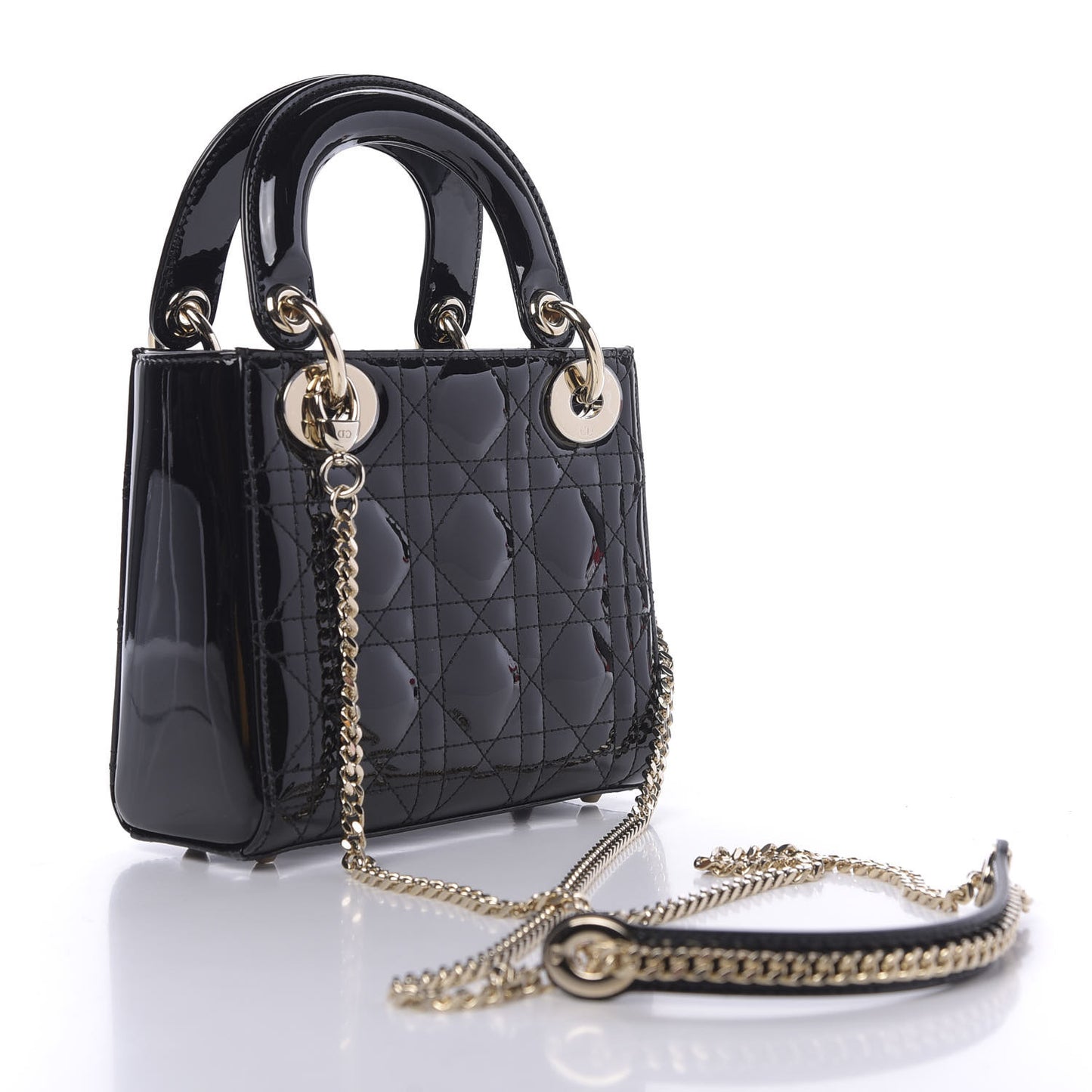 Patent Cannage Mini Lady Dior Black