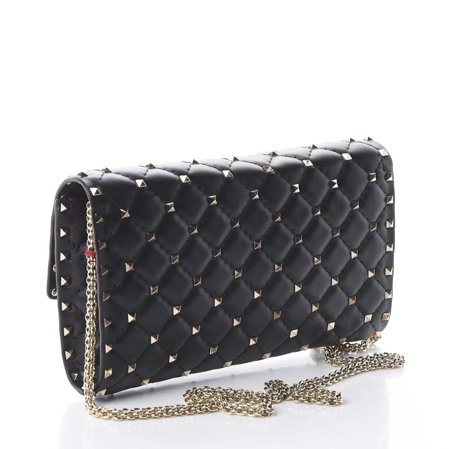 Lambskin VLTN Print Rockstud Spike Wallet On Chain Black