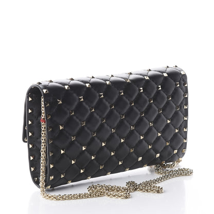 Valentino Garavani Lambskin VLTN Print Rockstud Spike Wallet On Chain Black 2 of 8