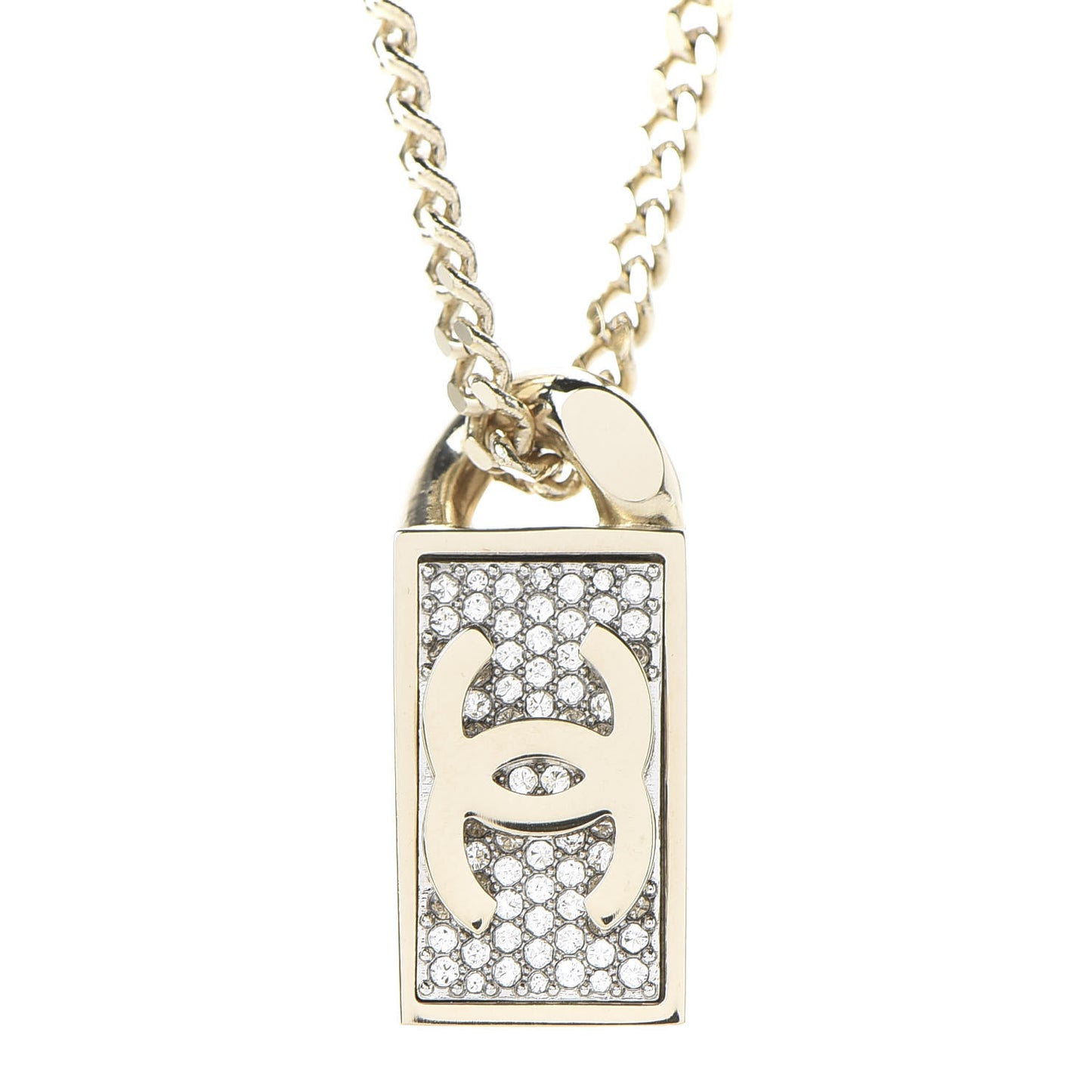 Crystal Dog Tag Charm Necklace Gold