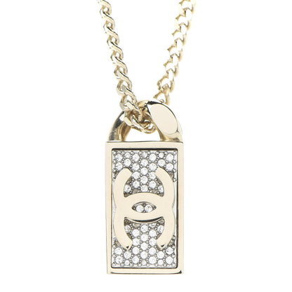 Chanel Crystal Dog Tag Charm Necklace Gold 4 of 7