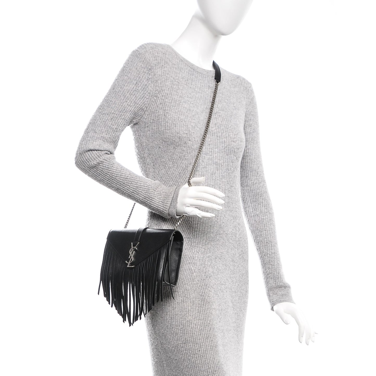 Calfskin Fringe Small Monogram Satchel Black