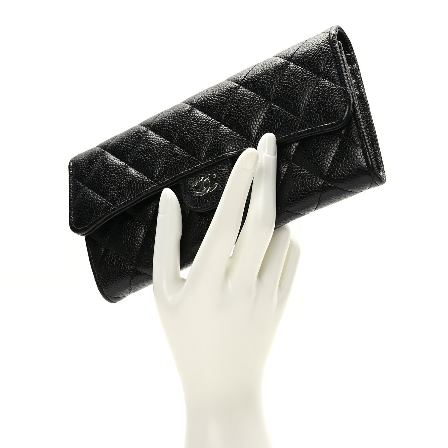 Caviar Quilted Large Gusset Flap Wallet Black