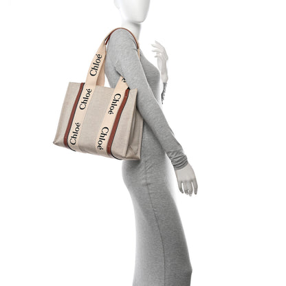 Chloe Cotton Calfskin Medium Woody Ribbon Tote White Brown 2 of 11