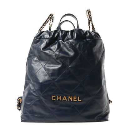Chanel Shiny Calfskin Quilted Chanel 22 Backpack Dark Blue 1 of 10