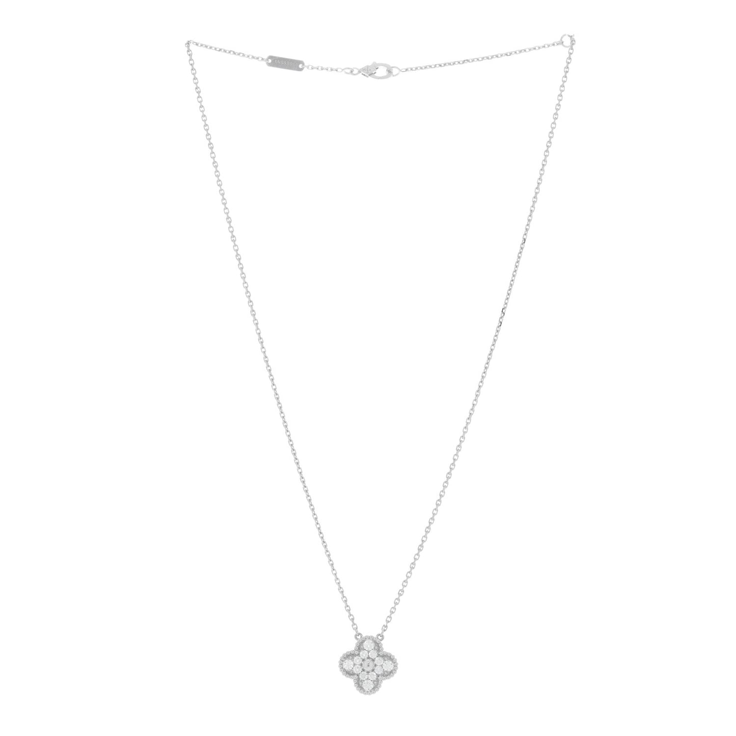 18K White Gold Diamond Vintage Alhambra Pendant Necklace