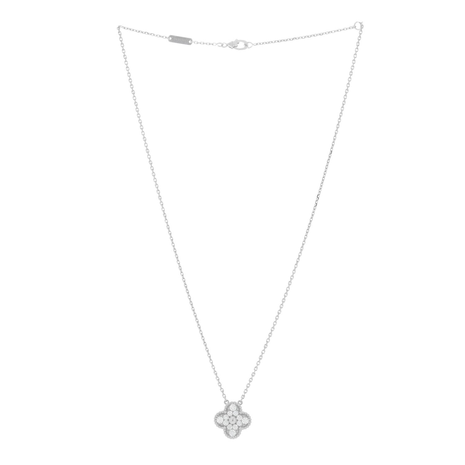 Van Cleef & Arpels 18K White Gold Diamond Vintage Alhambra Pendant Necklace 3 of 5