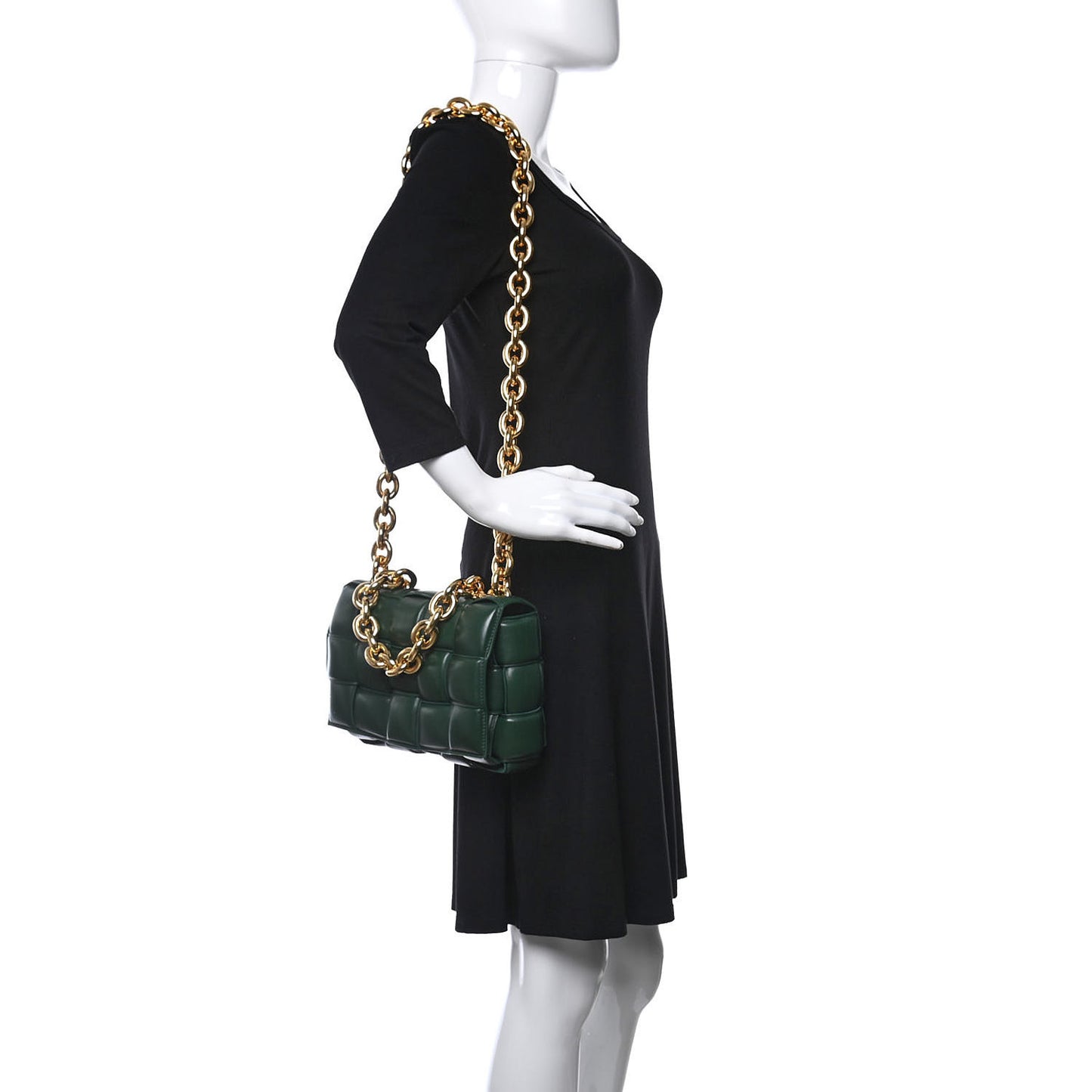 Lambskin Maxi Intreccio Padded Chain Cassette Crossbody Bag Raintree