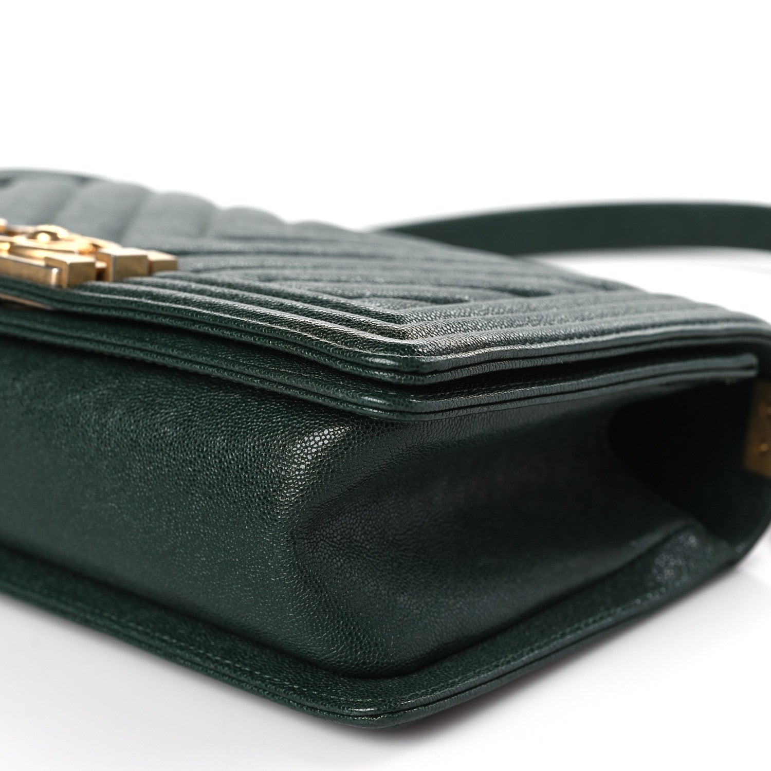 Chanel Caviar Chevron Quilted Medium Boy Flap Dark Green 9 of 9