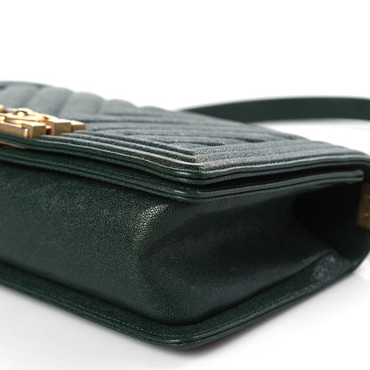 Chanel Caviar Chevron Quilted Medium Boy Flap Dark Green 9 of 9