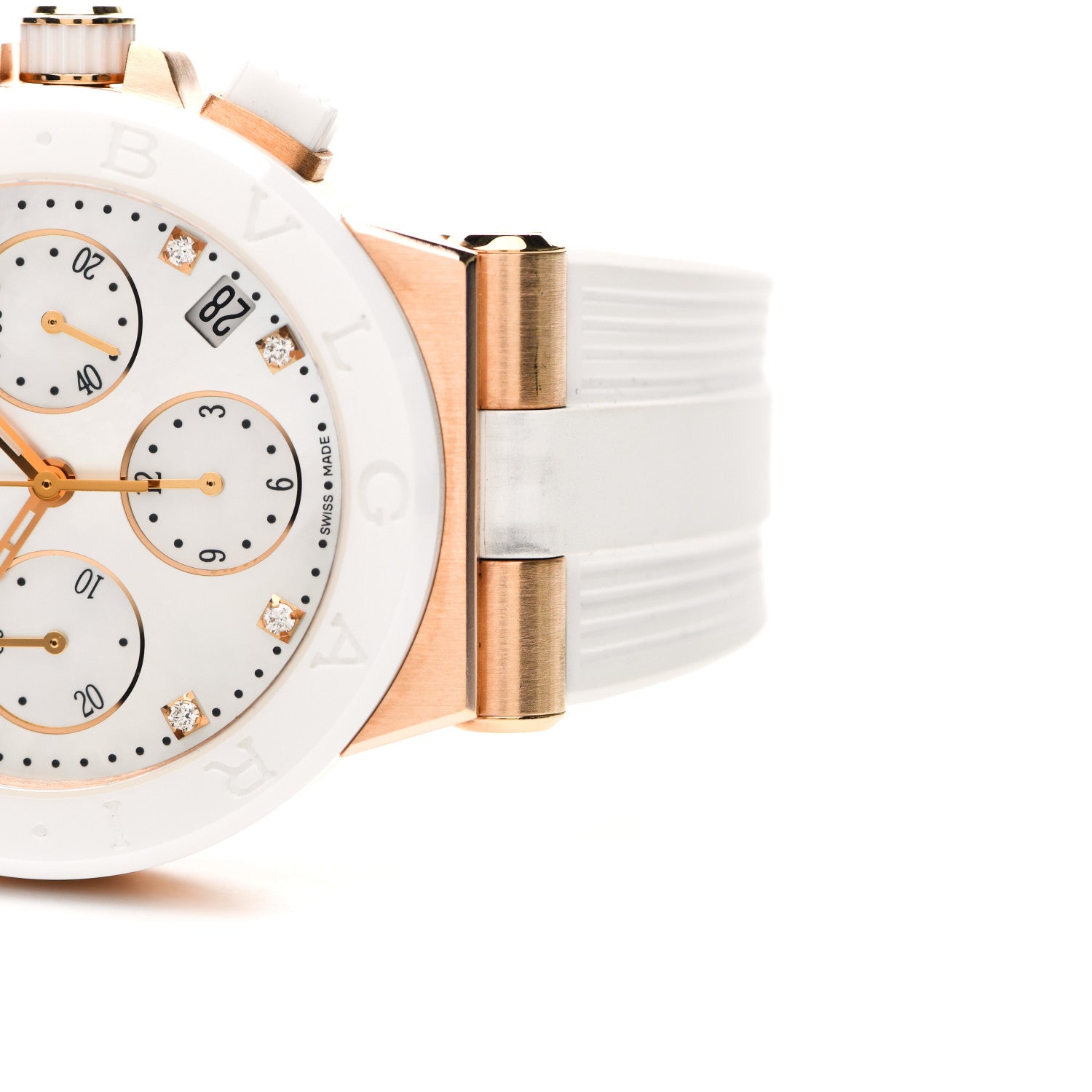 Bulgari Ceramic 18K Rose Gold Diamond Mother of Pearl 37mm Diagono Chronograph Automatic Watch 5 of 7