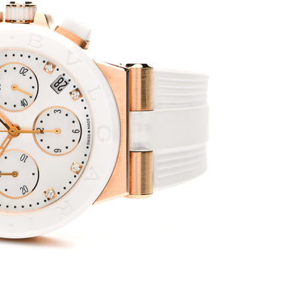 Bulgari Ceramic 18K Rose Gold Diamond Mother of Pearl 37mm Diagono Chronograph Automatic Watch 5 of 7