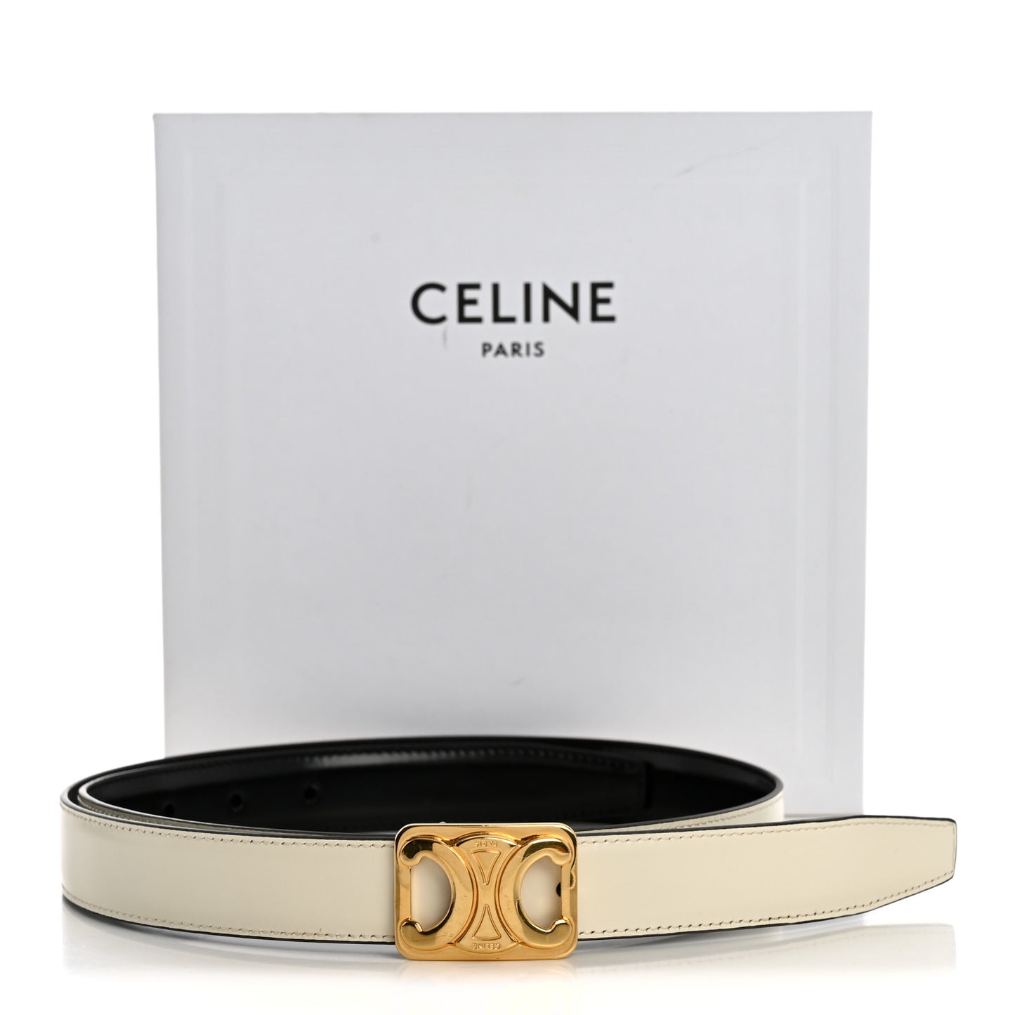 Box Calfskin Reversible 25mm Triomphe Belt 80 32 Black White Cotton