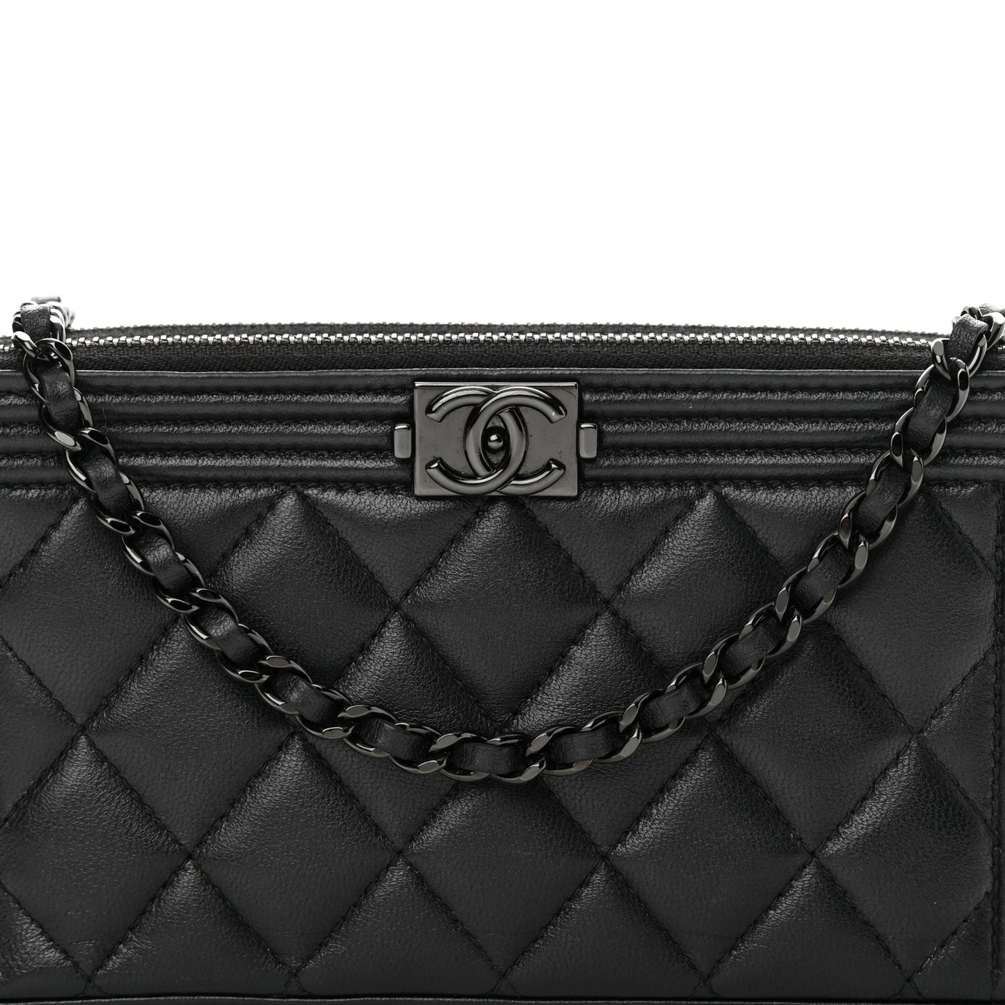 Lambskin Quilted Small Boy Clutch With Chain So Black