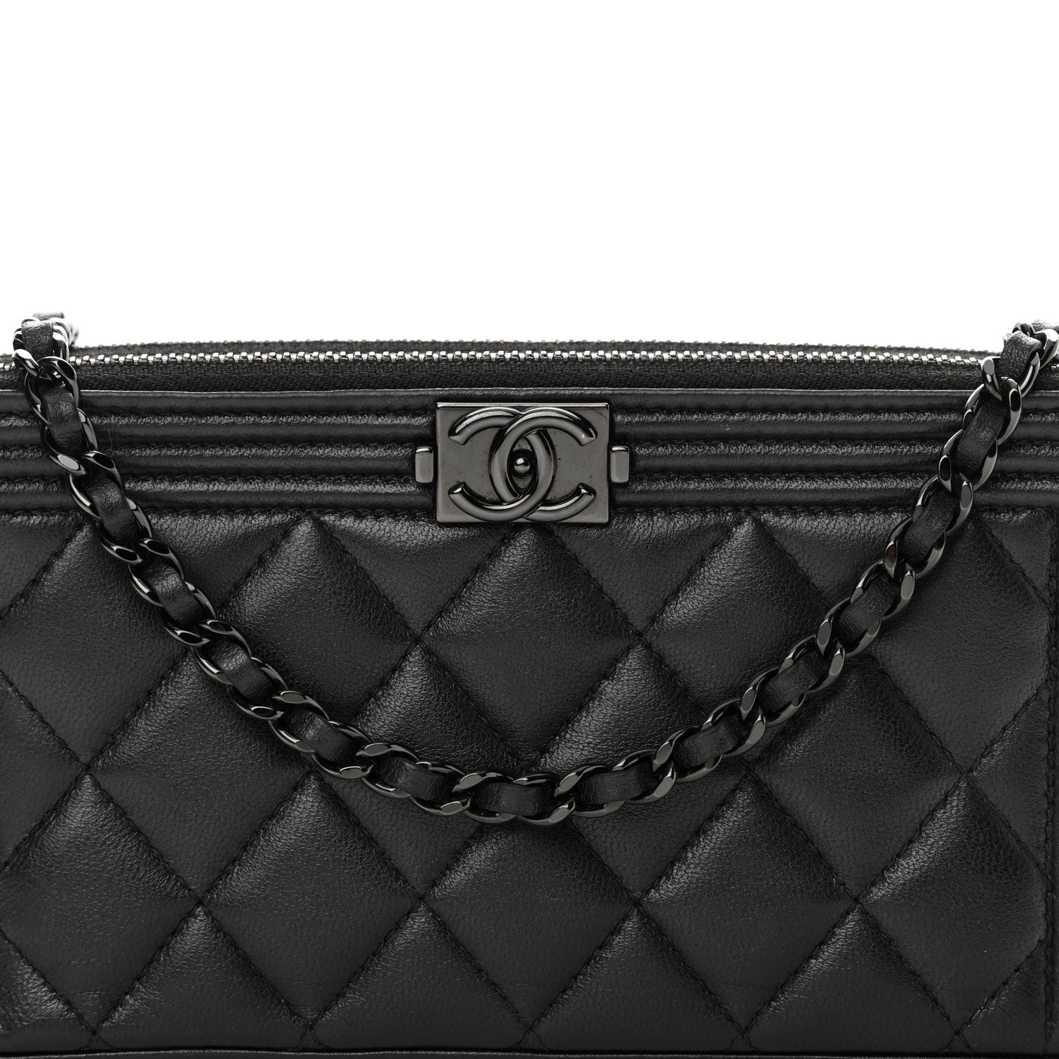 Chanel Lambskin Quilted Small Boy Clutch With Chain So Black 11 of 18