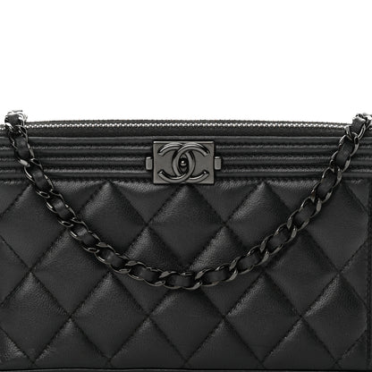 Chanel Lambskin Quilted Small Boy Clutch With Chain So Black 11 of 18