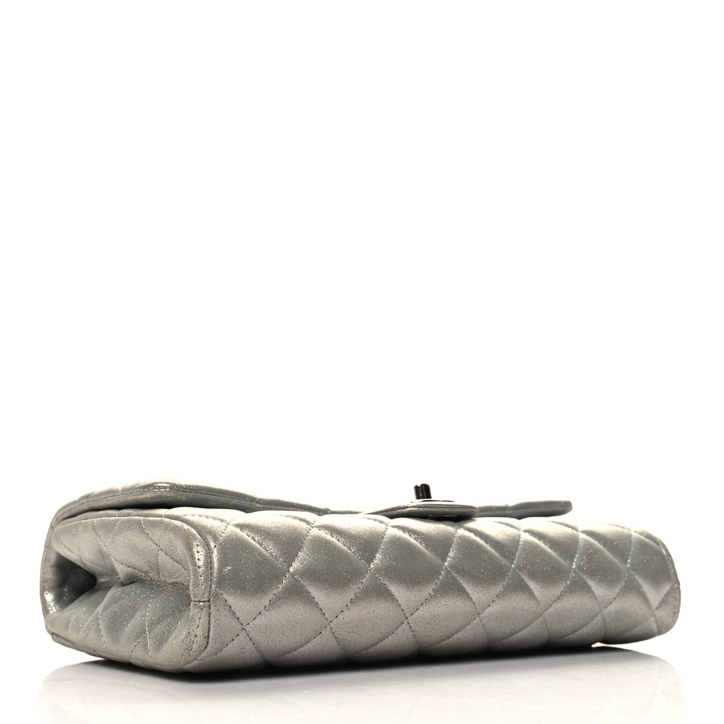 Iridescent Calfskin Quilted Clutch With Chain Flap Silver
