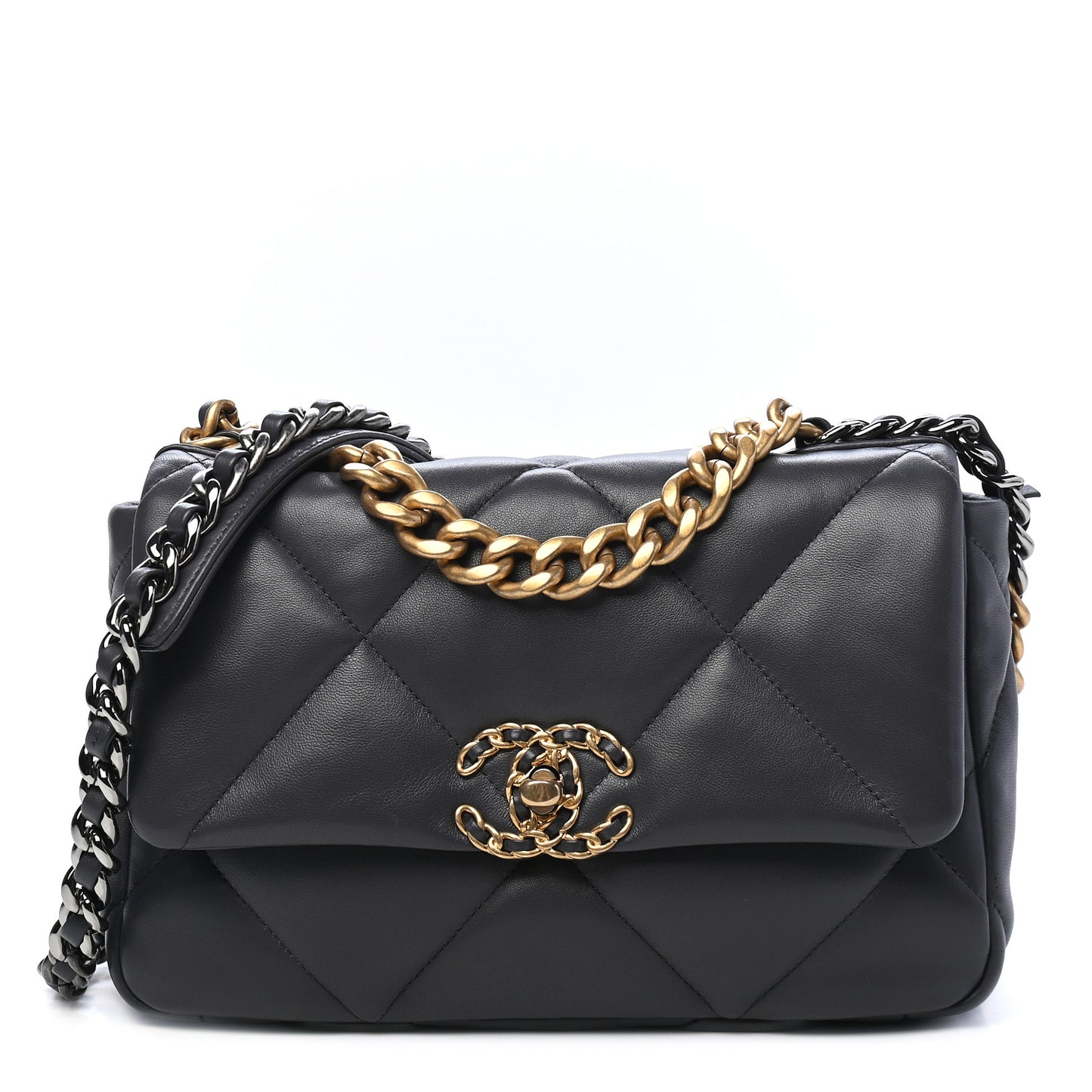 Lambskin Quilted Medium Chanel 19 Flap Dark Grey