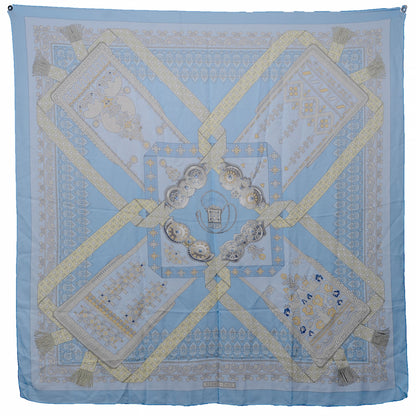 Hermes Silk Mousseline Brin D Or 140 Scarf Bleu 3 of 6