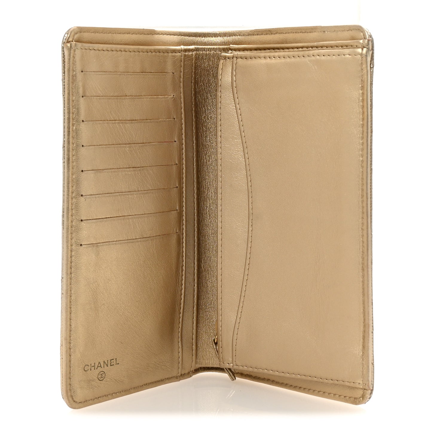 Metallic Calfskin Quilted Pixel Effect Yen Wallet Gold