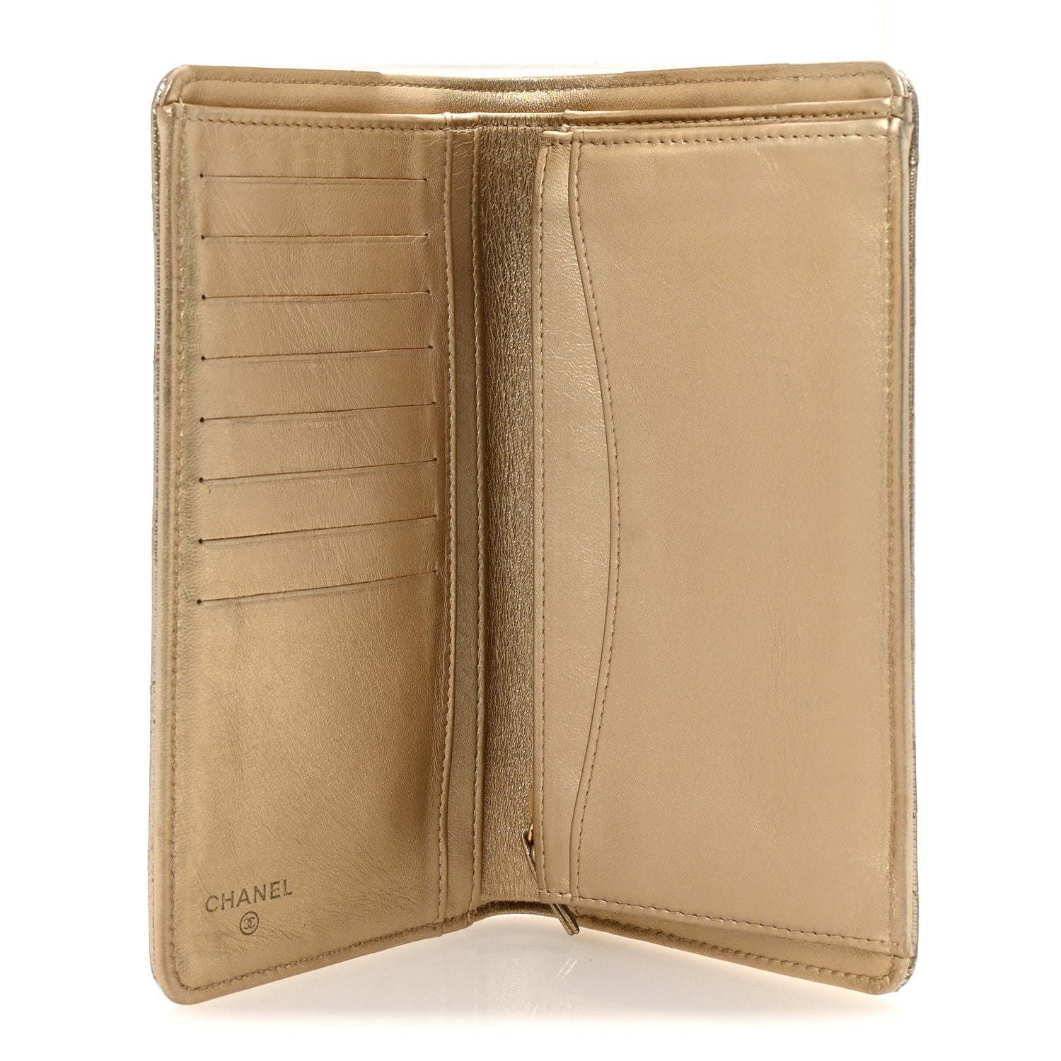 Chanel Metallic Calfskin Quilted Pixel Effect Yen Wallet Gold 5 of 8