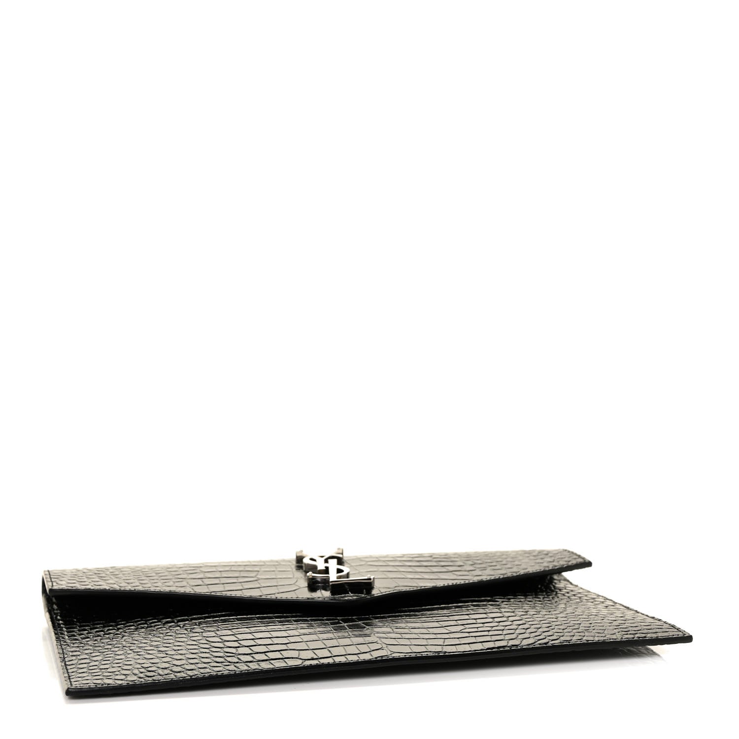 Saint Laurent Calfskin Crocodile Embossed Uptown Monogram Clutch Black 7 of 10