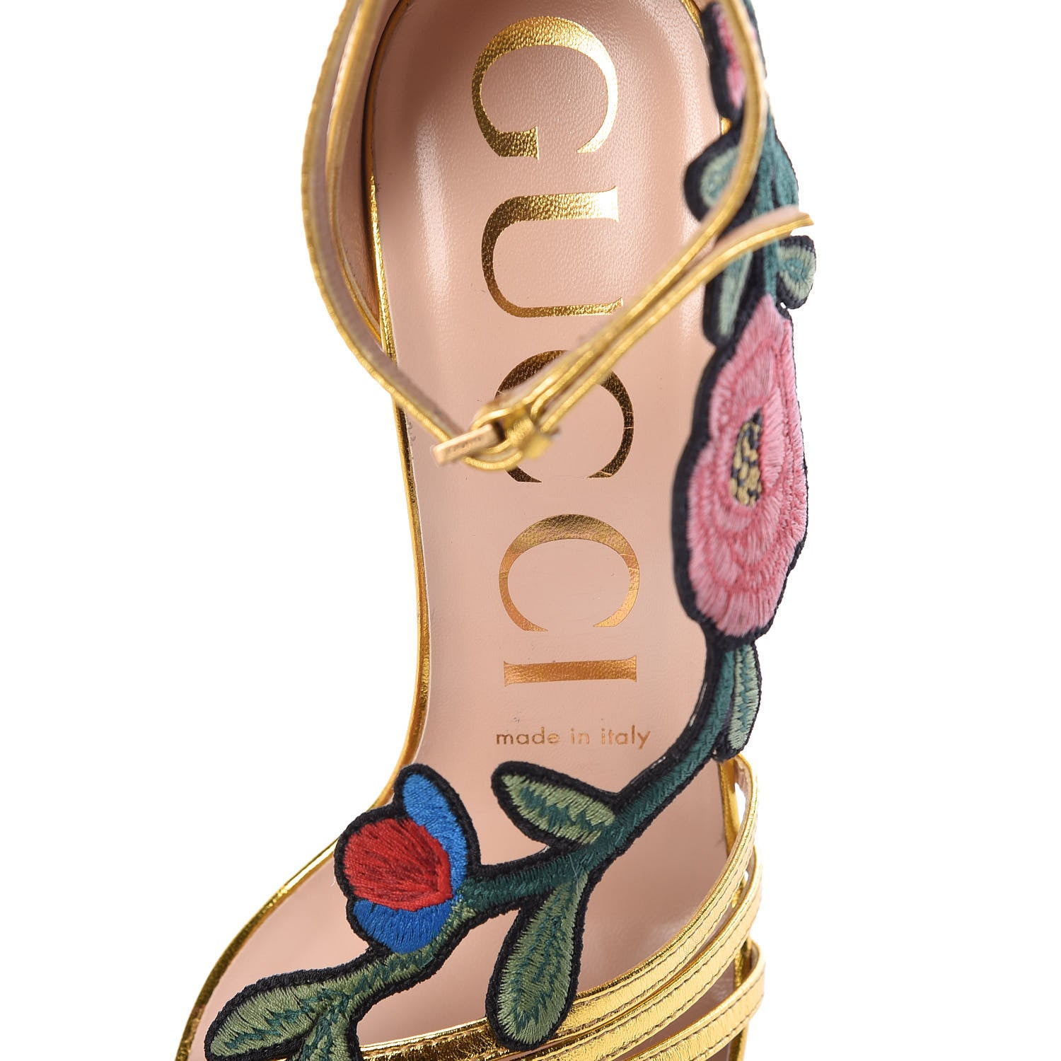Gucci Metallic Nappa Ophelia High Heel Sandals 37 Gold 5 of 8