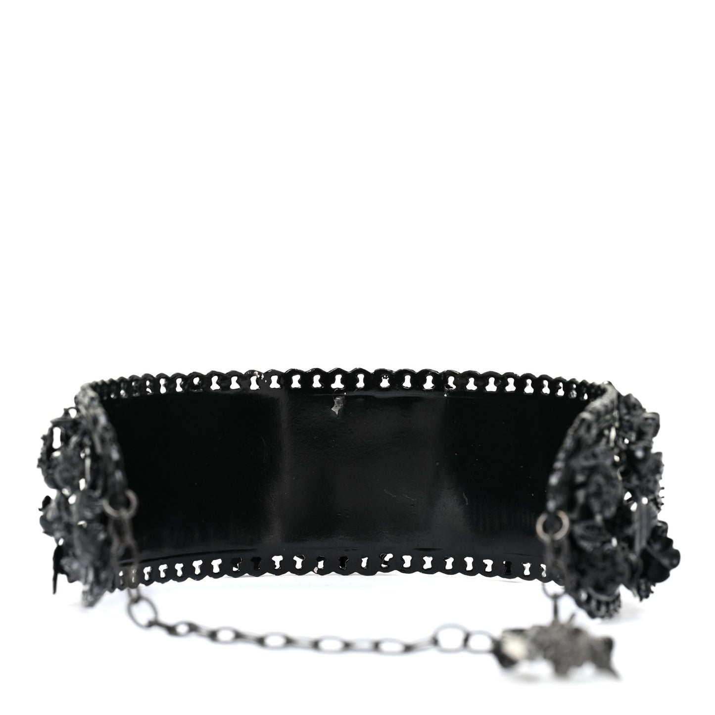 Enamel Flower Chain Choker Necklace Ruthenium Black
