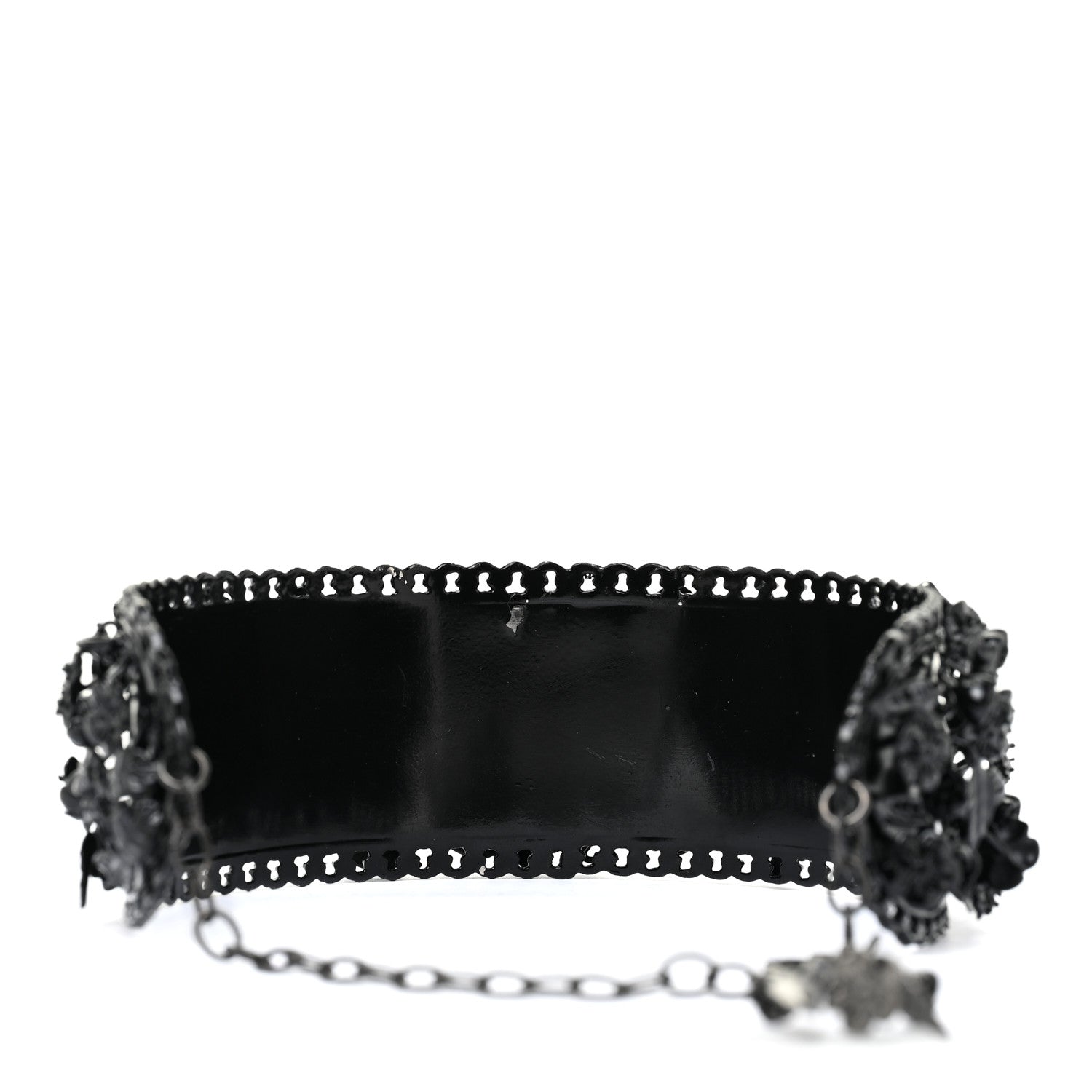 Chanel Enamel Flower Chain Choker Necklace Ruthenium Black 3 of 7