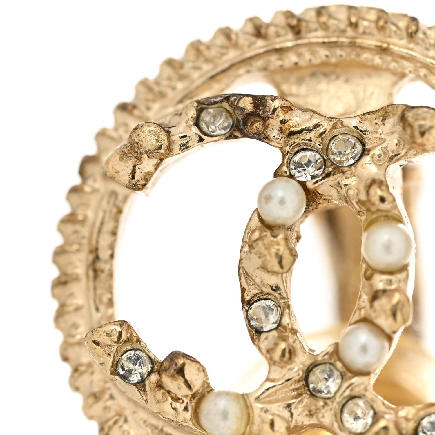 Chanel Pearl Crystal CC Round Clip On Earring Gold 5 of 5