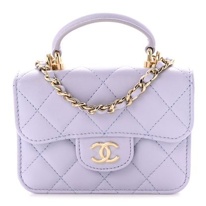 Chanel Lambskin Quilted Top Handle Flap Coin Purse With Chain Light Purple 1 of 12