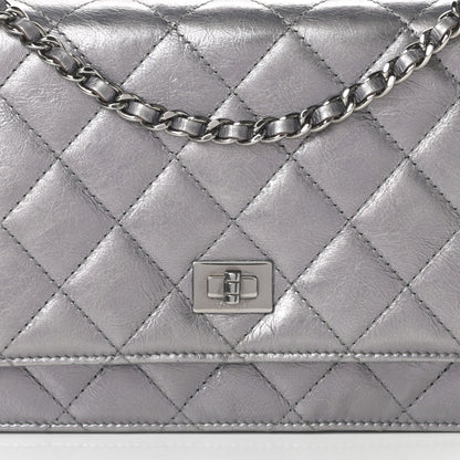 Chanel Metallic Aged Calfskin Quilted Reissue Wallet On Chain WOC Dark Silver 9 of 17