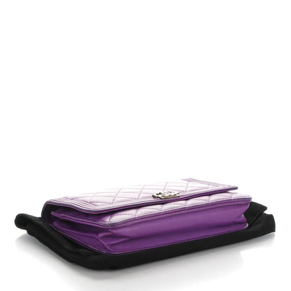 Chanel Lambskin Quilted Boy Wallet On Chain WOC Purple 4 of 8