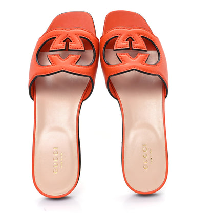 Gucci Cosmos Softy Calfskin Interlocking G Cut Out Slide Sandals 36 Deep Orange 2 of 9