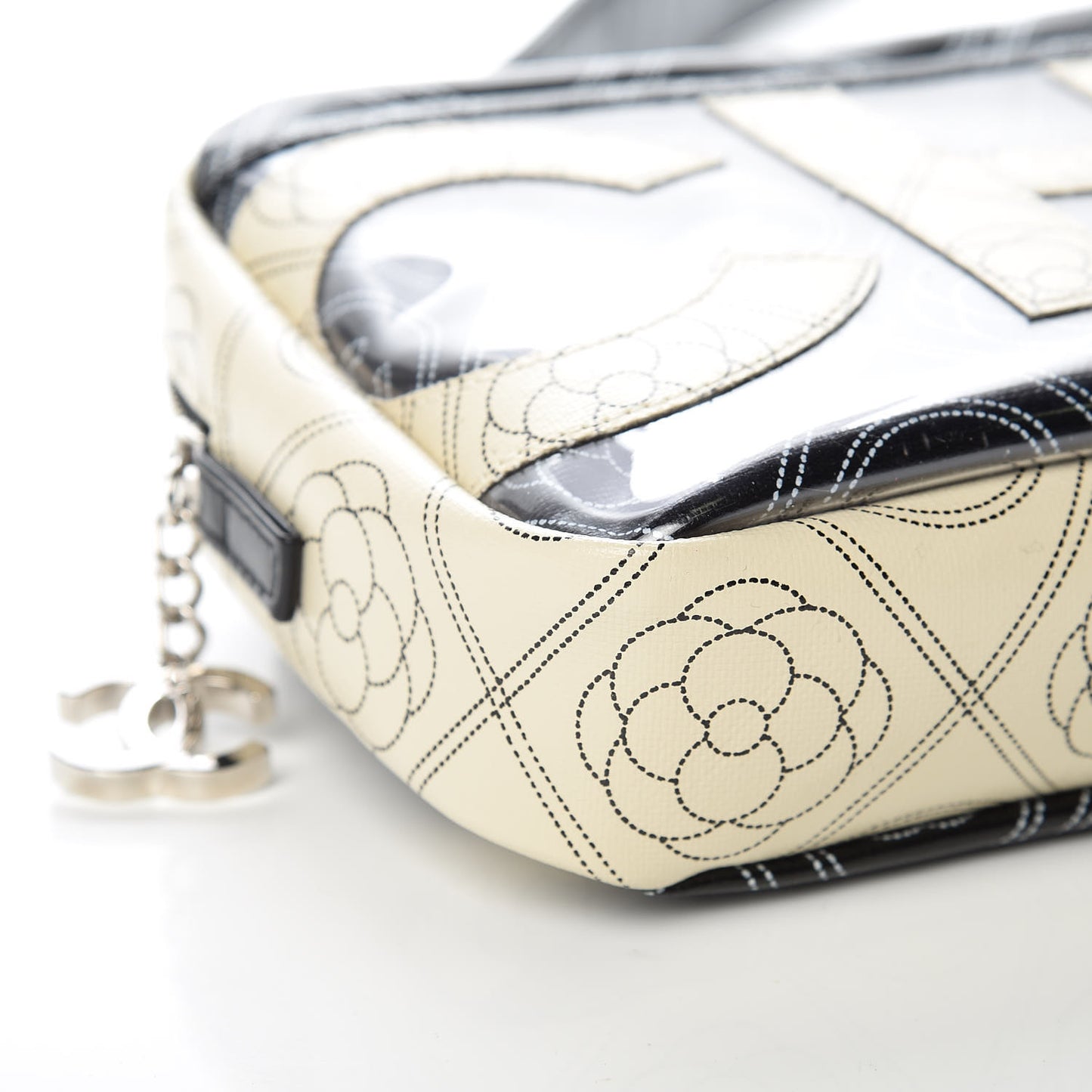 Coated Canvas Calfskin Camellia Printed Camera Case Black Beige