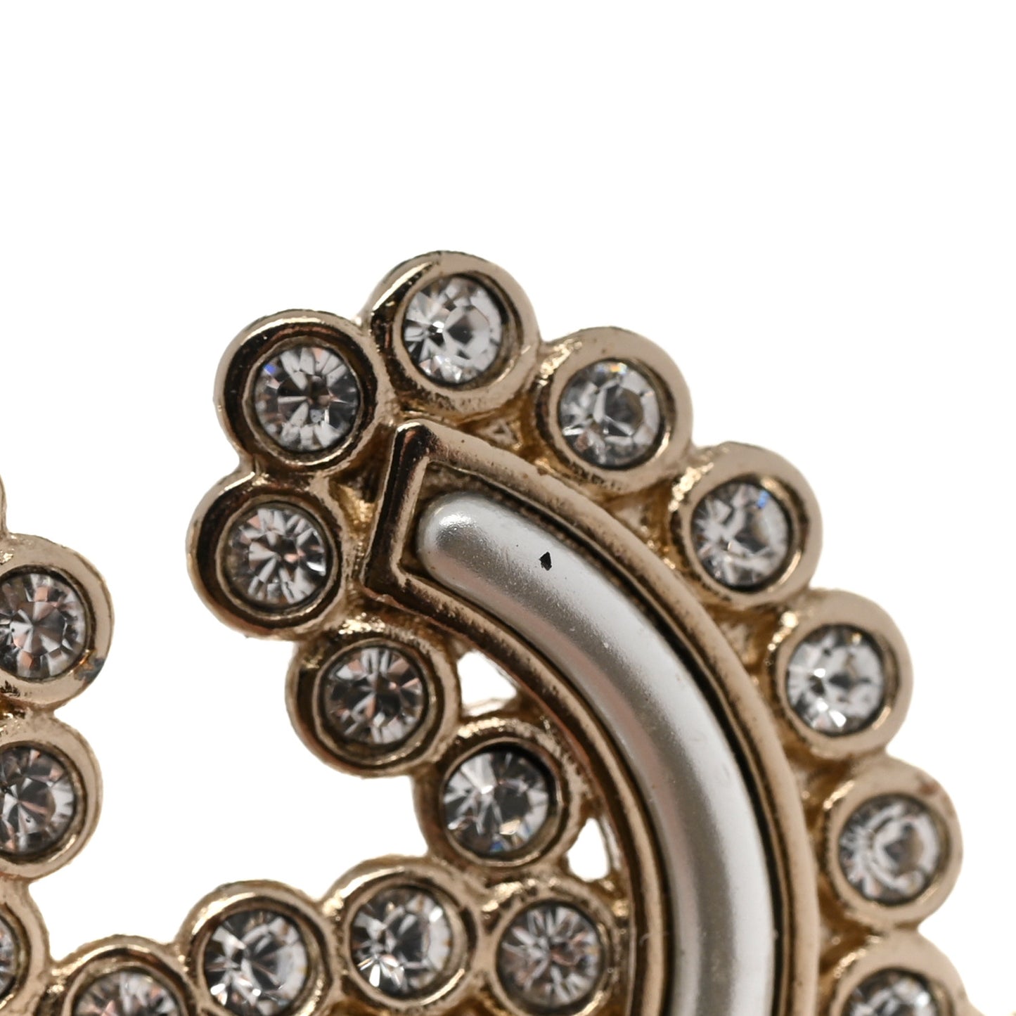 Metal Crystal Pearl CC Drop Earrings Pink Gold