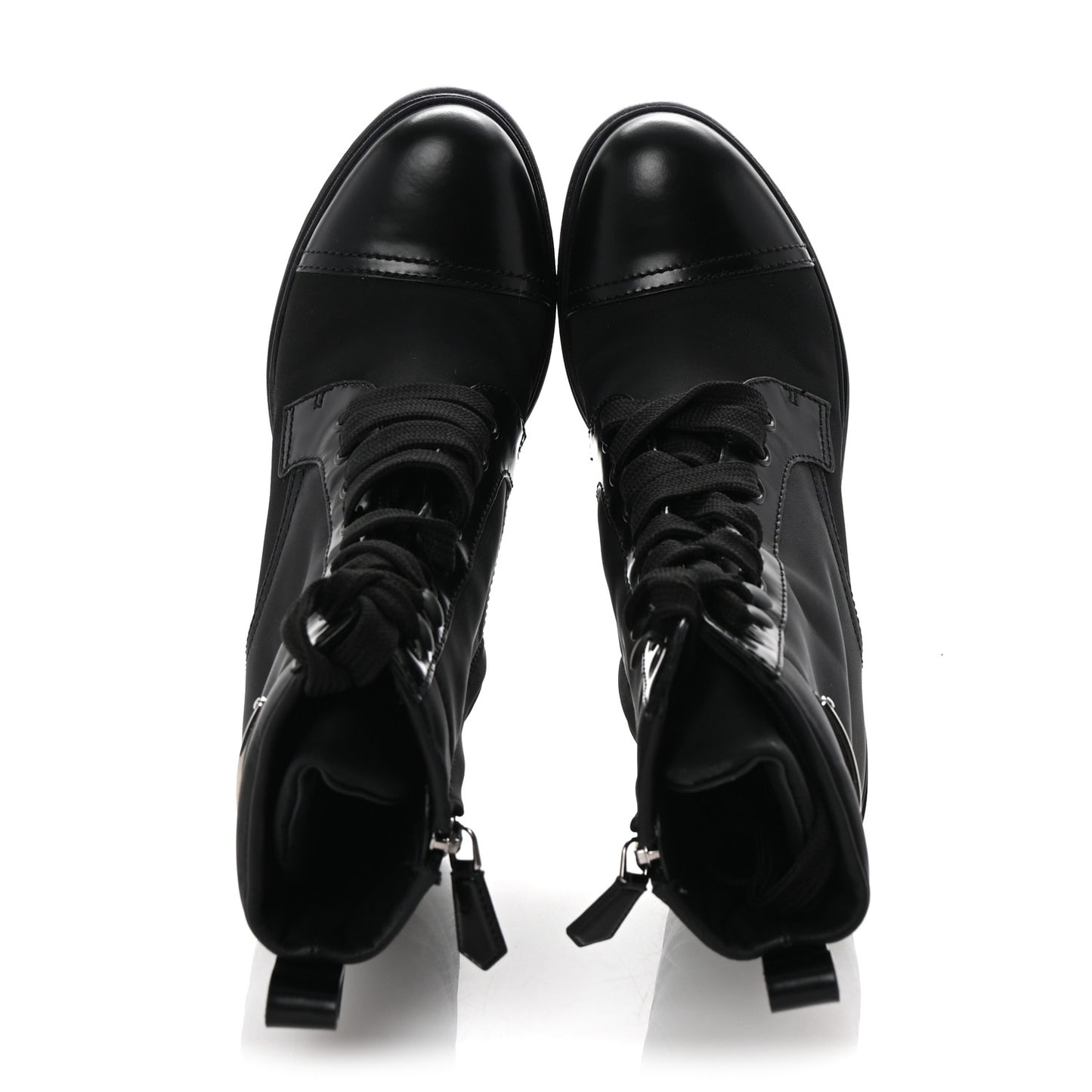 Spazzolato Re-Nylon Metal Triangle Logo Lace Up 55mm Ankle Boots 35.5 Black