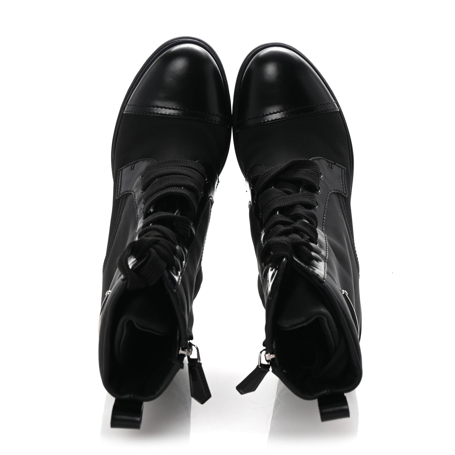 Prada Spazzolato Re-Nylon Metal Triangle Logo Lace Up 55mm Ankle Boots 35.5 Black 2 of 10