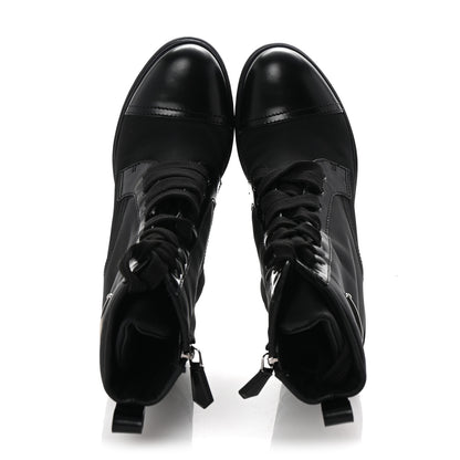 Prada Spazzolato Re-Nylon Metal Triangle Logo Lace Up 55mm Ankle Boots 35.5 Black 2 of 10