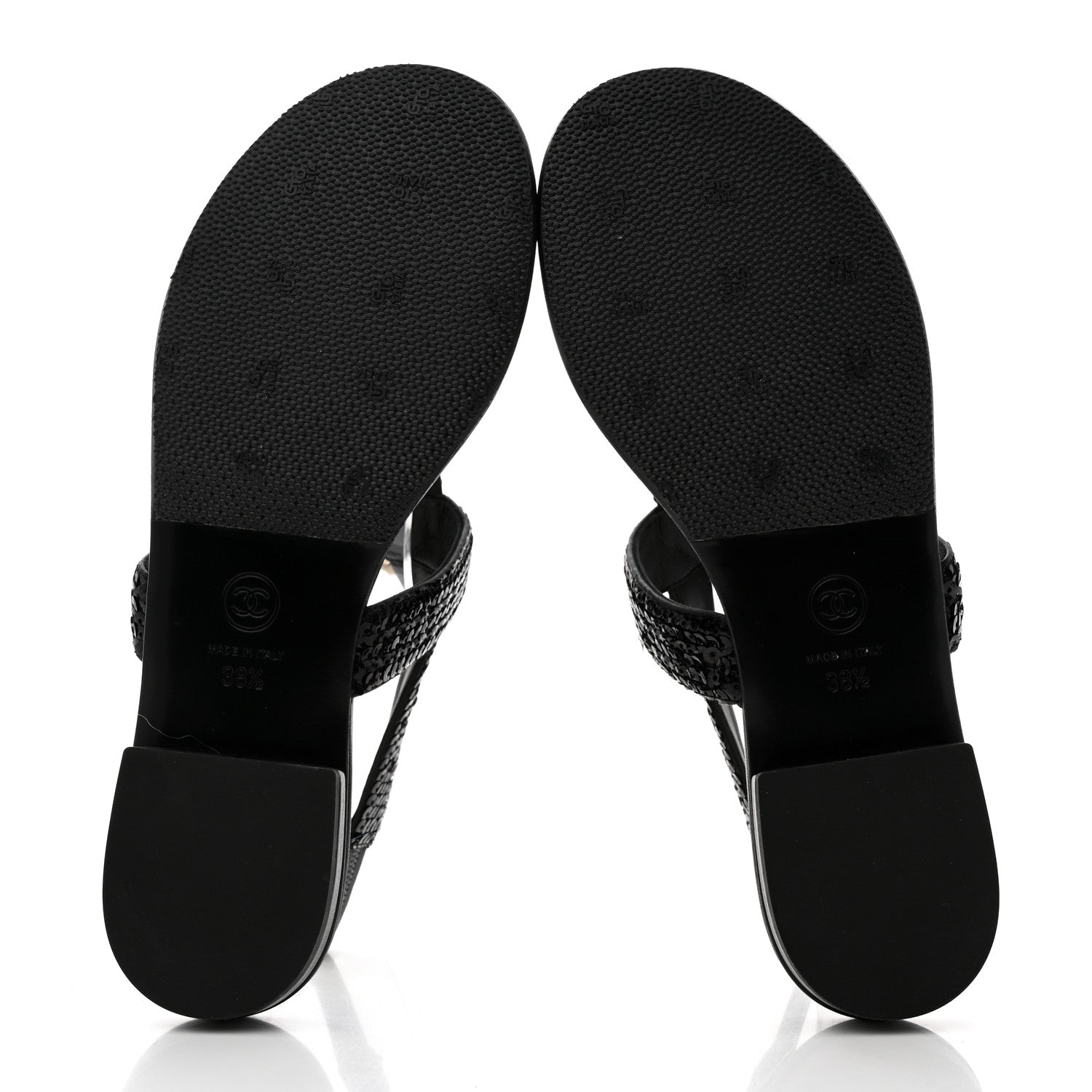 Chanel Lambskin Sequin Pearl CC Thong Sandals 38.5 Black 5 of 8